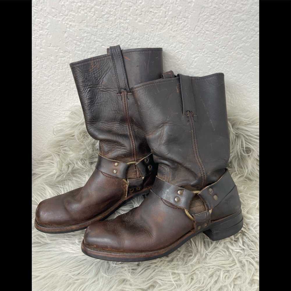 Vintage Frye brown leather harness riding motorcycle boot